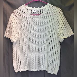 GAP Crochet Knit Short Sleeve Sweater White 100% Cotton Size Medium